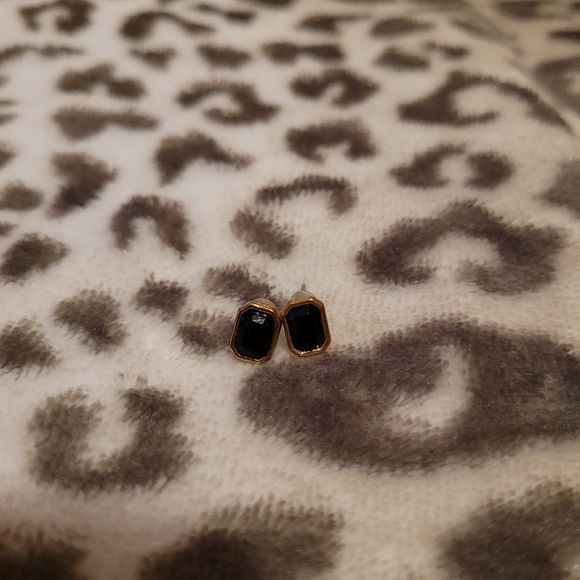 Black Gold Rectangle Toned Earringd Goth Studs - Picture 2 of 3